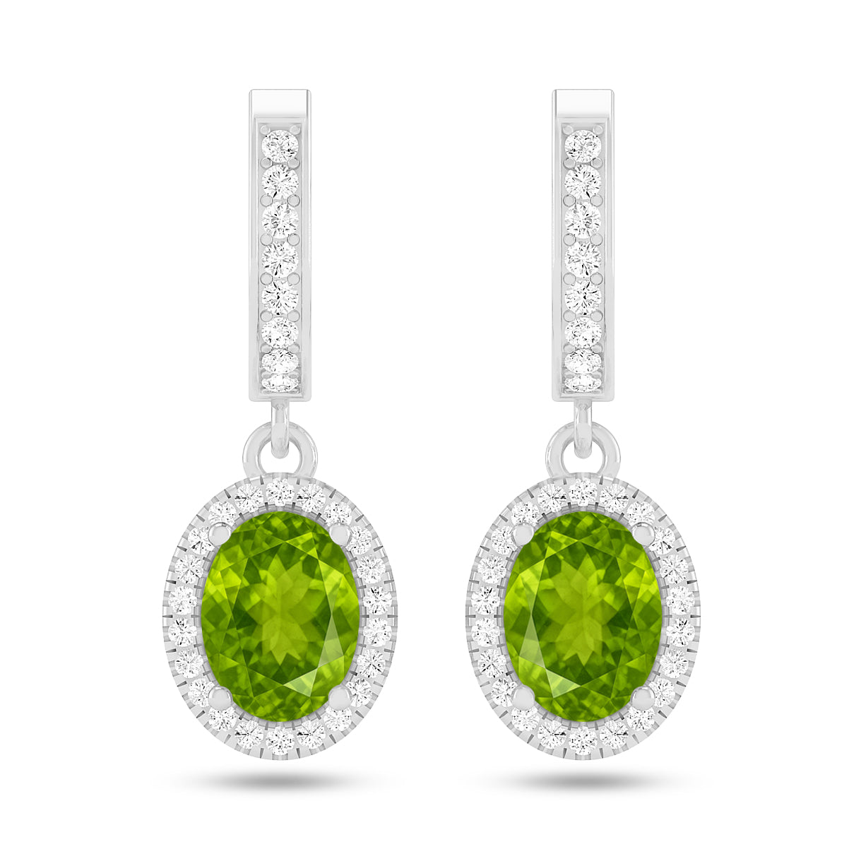 Oval Halo Drop Earrings | 925 Sterling Silver Birthstone Stud Earrings | Diamond Accent Gemstone Earrings | 15 Birthstone Options | Gift for Women