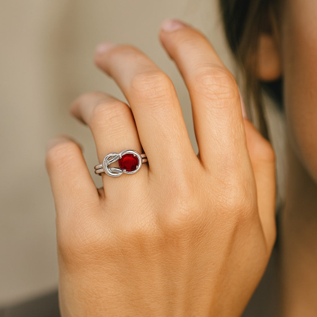 Infinity Knot Solitaire Ring | Sterling Silver Birthstone Ring | Genuine Gemstone & Diamond Studded Ring | Personalized Promise Ring | Gift for Her