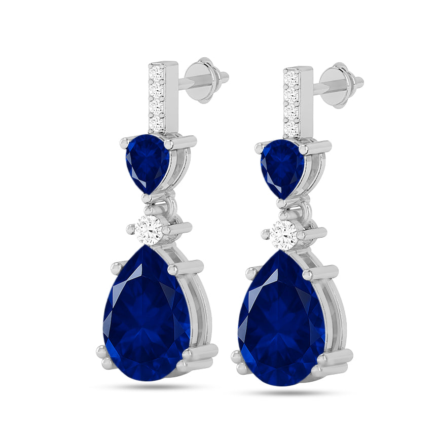 Three-Stone Drop Earrings | 925 Sterling Silver Birthstone Stud Earrings | Diamond Accent Gemstone Earrings | 15 Birthstone Options | Gift for Women