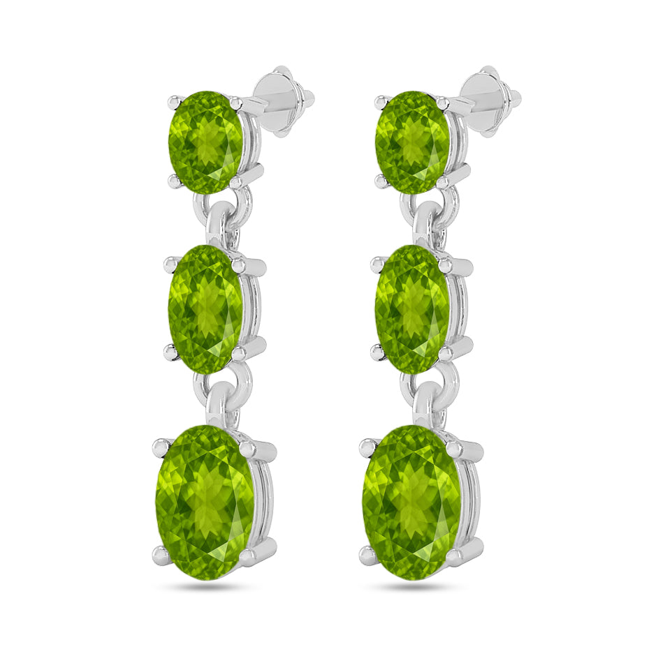 Three-Stone Drop Earrings | 925 Sterling Silver Birthstone Stud Earrings | Diamond Accent Gemstone Earrings | 15 Birthstone Options | Gift for Women