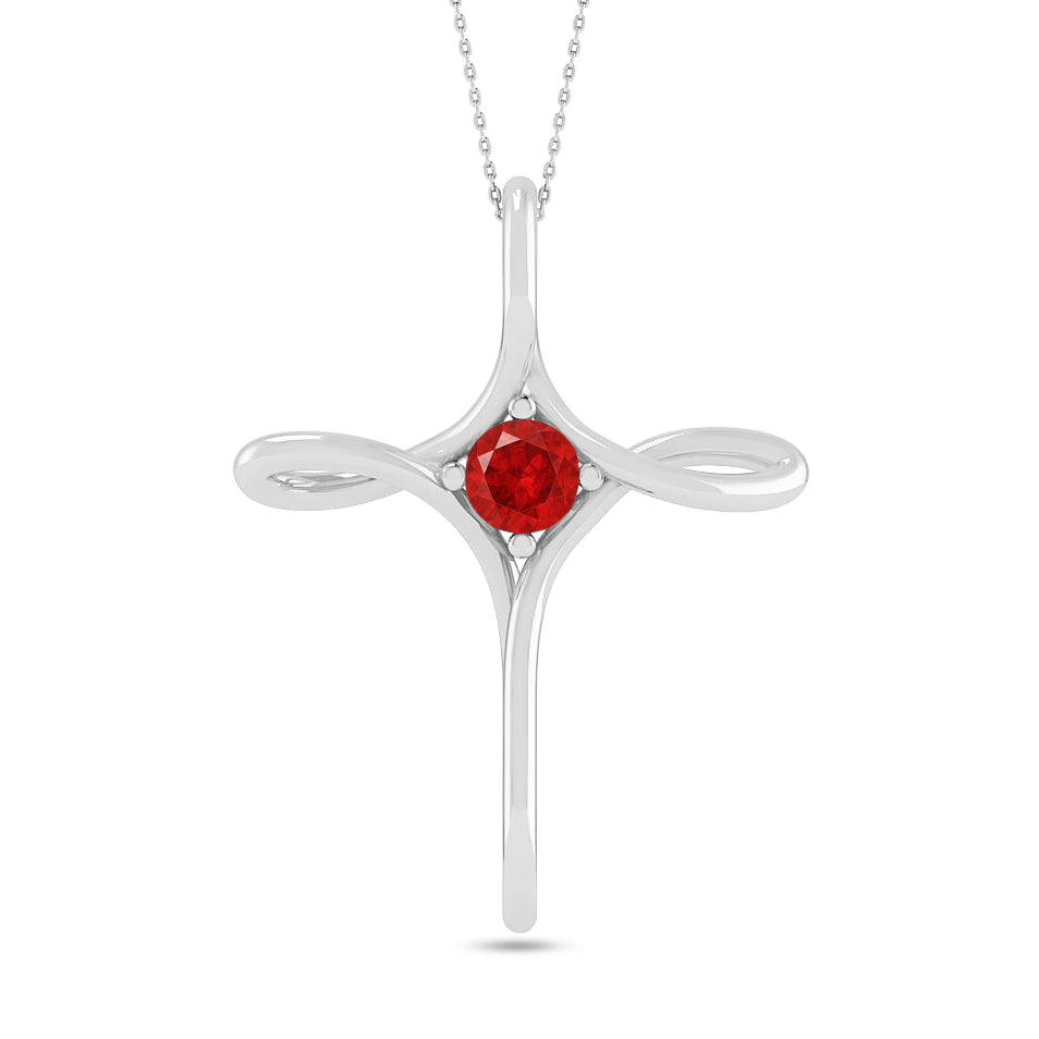 Infinity Cross Pendant | Sterling Silver Birthstone Necklace | Adjustable Chain | 15 Gemstone Choices | Personalized Gemstone Pendant