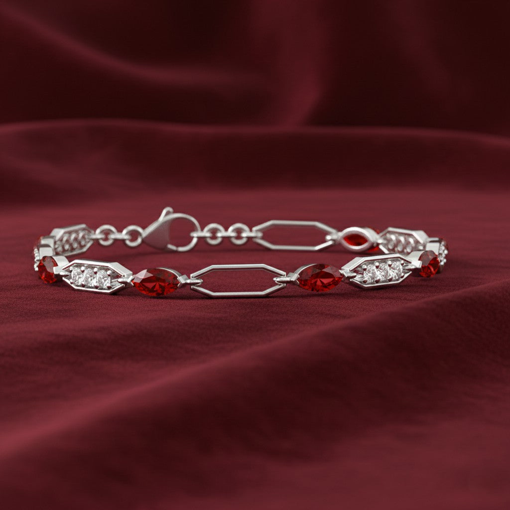 Art Deco Link Bracelet | Sterling Silver Birthstone Bracelet | Adjustable Chain | 15 Gemstone Choices | Personalized Gemstone Bracelet Floral Vine Bracelet Canter piece