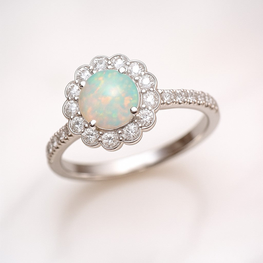 Floral Halo Ring | Sterling Silver Birthstone Ring | Genuine Gemstone & Diamond Studded Ring | Personalized Promise Ring | Gift for Her