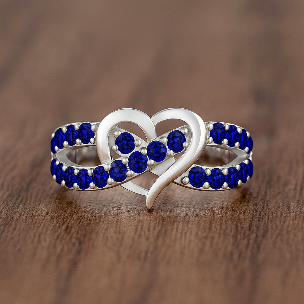 Heart Infinity Ring | Sterling Silver Birthstone Ring | Genuine Gemstone & Diamond Studded Ring | Personalized Promise Ring | Gift for Her