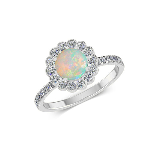 Floral Halo Ring | Sterling Silver Birthstone Ring | Genuine Gemstone & Diamond Studded Ring | Personalized Promise Ring | Gift for Her