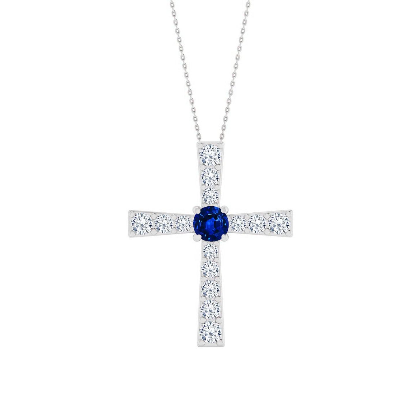 Cross Pendant | Sterling Silver Birthstone Necklace | Diamond Accent | Adjustable Chain | 15 Gemstone Choices