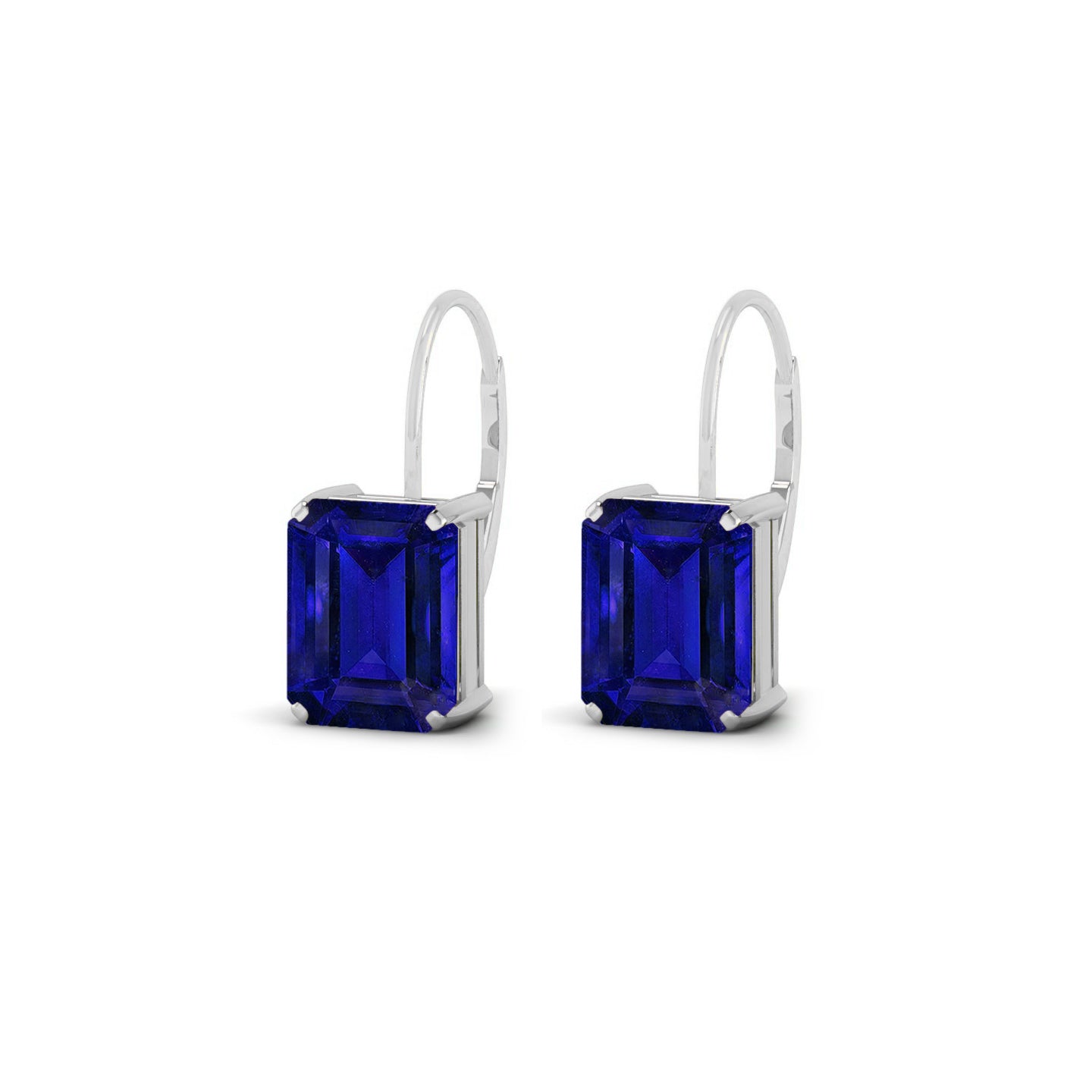 Emerald Cut Lever back Earrings | 925 Sterling Silver Birthstone Stud Earrings | Diamond Accent Gemstone Earrings | 15 Birthstone Options | Gift for Women