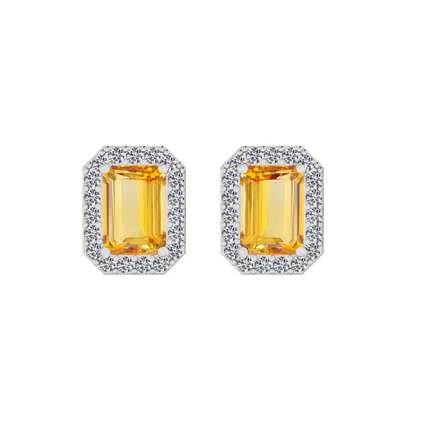 Emerald Cut Halo Stud Earrings | 925 Sterling Silver Birthstone Stud Earrings | Diamond Accent Gemstone Earrings | 15 Birthstone Options | Gift for Women