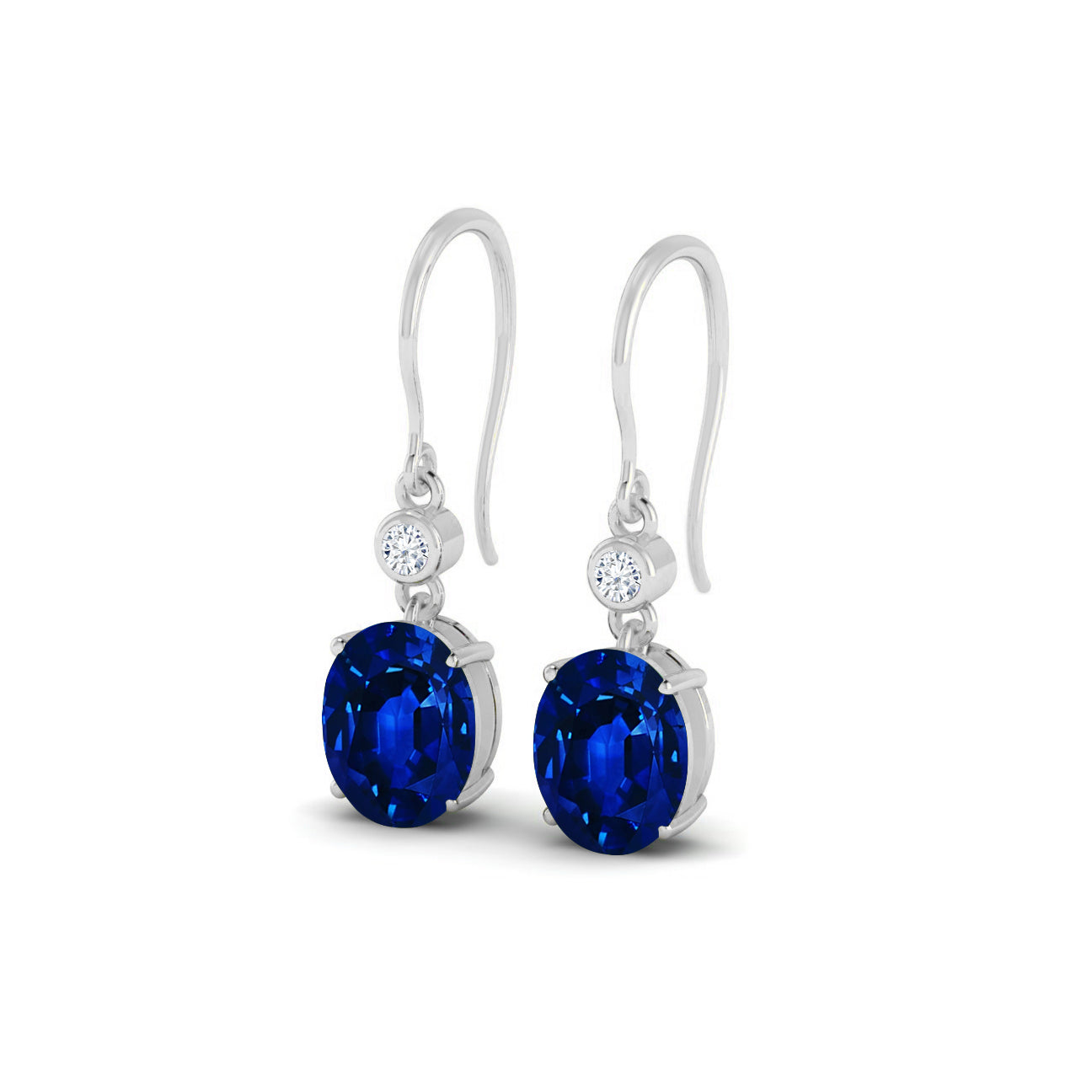French Hook Drop Earrings | 925 Sterling Silver Birthstone Stud Earrings | Diamond Accent Gemstone Earrings | 15 Birthstone Options | Gift for Women