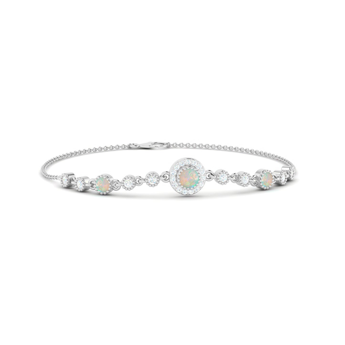 Halo Station Bracelet | Sterling Silver Birthstone Bracelet | Adjustable Chain | 15 Gemstone Choices | Personalized Gemstone Bracelet