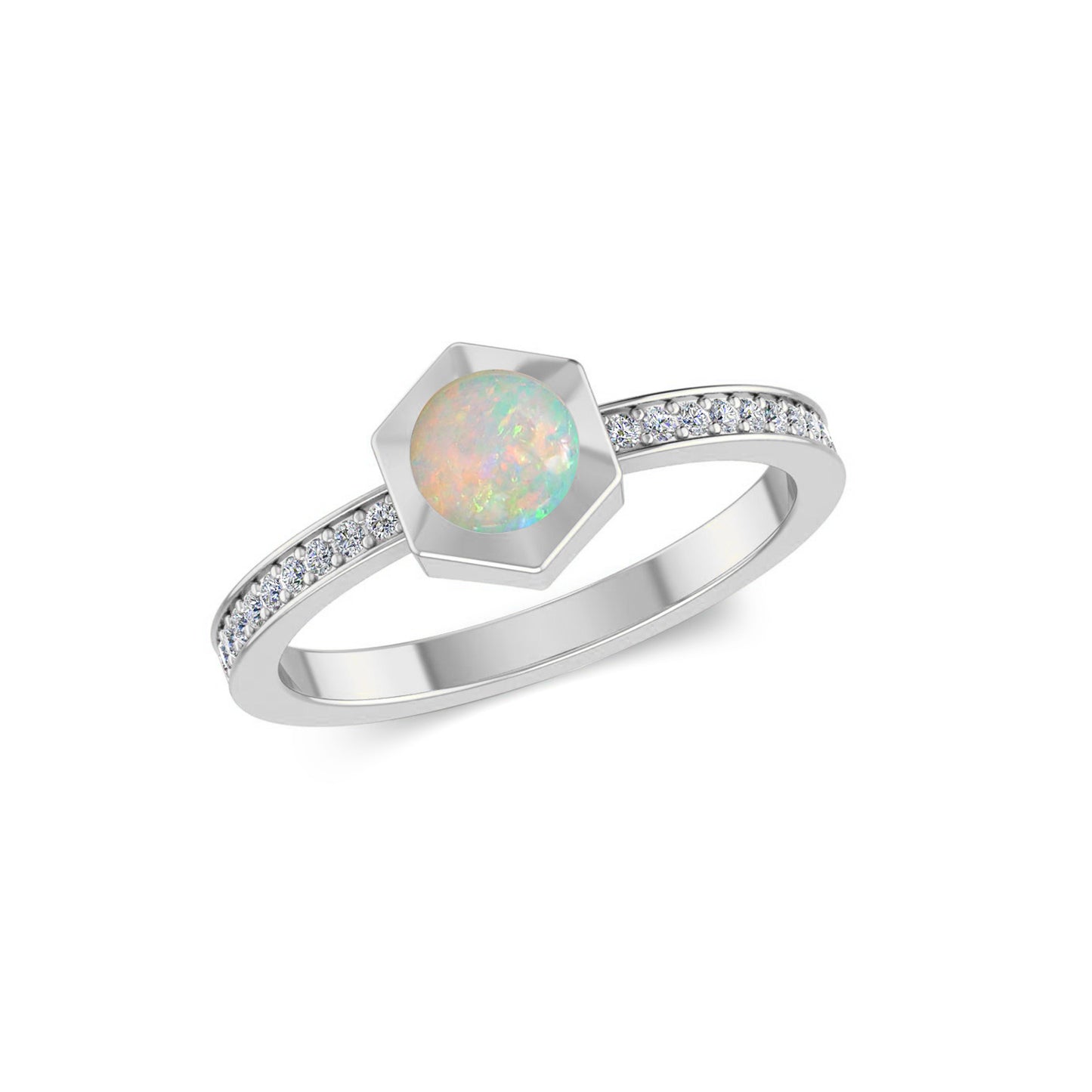 Hexagon Bezel Solitaire Ring | Bezel Halo Solitaire Ring | Sterling Silver Birthstone Ring | Genuine Gemstone & Diamond Studded Ring | Personalized Promise Ring | Gift for Her