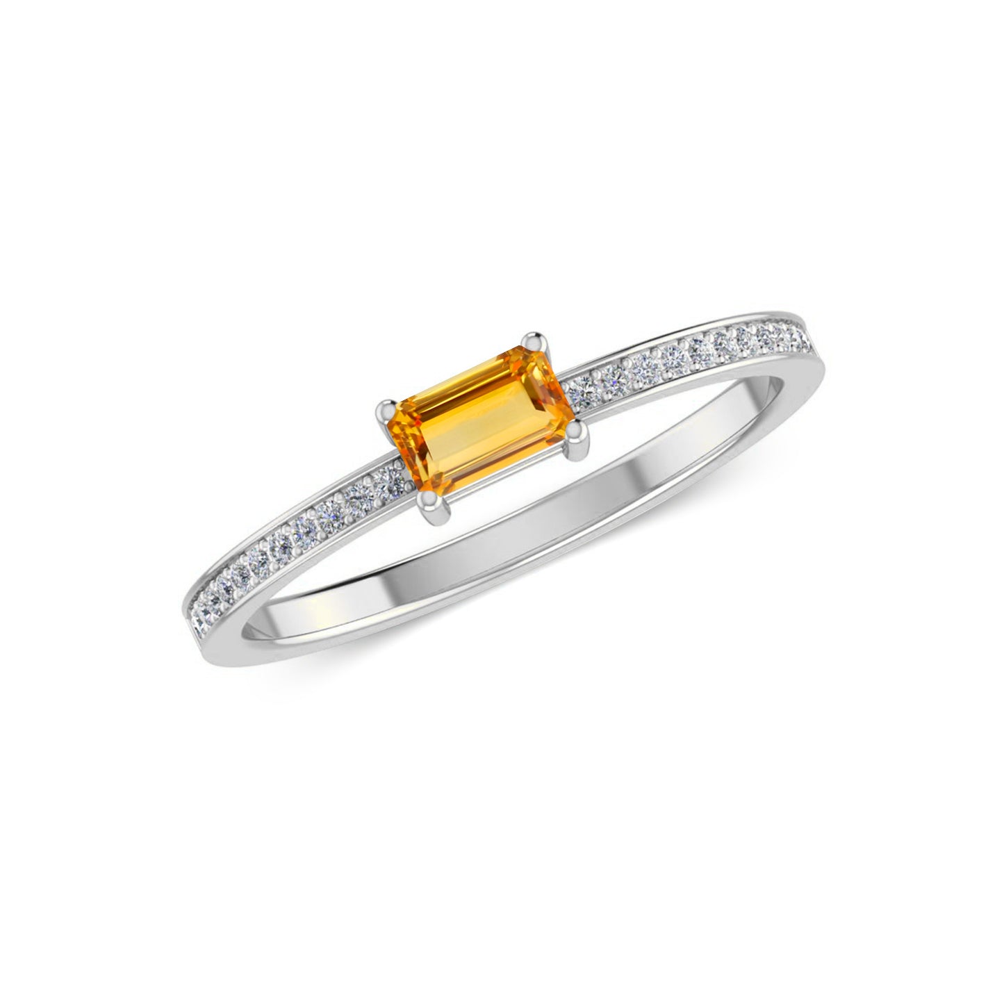 Baguette Solitaire Ring | Sterling Silver Birthstone Ring | Genuine Gemstone & Diamond Studded Ring | Personalized Promise Ring | Gift for Her