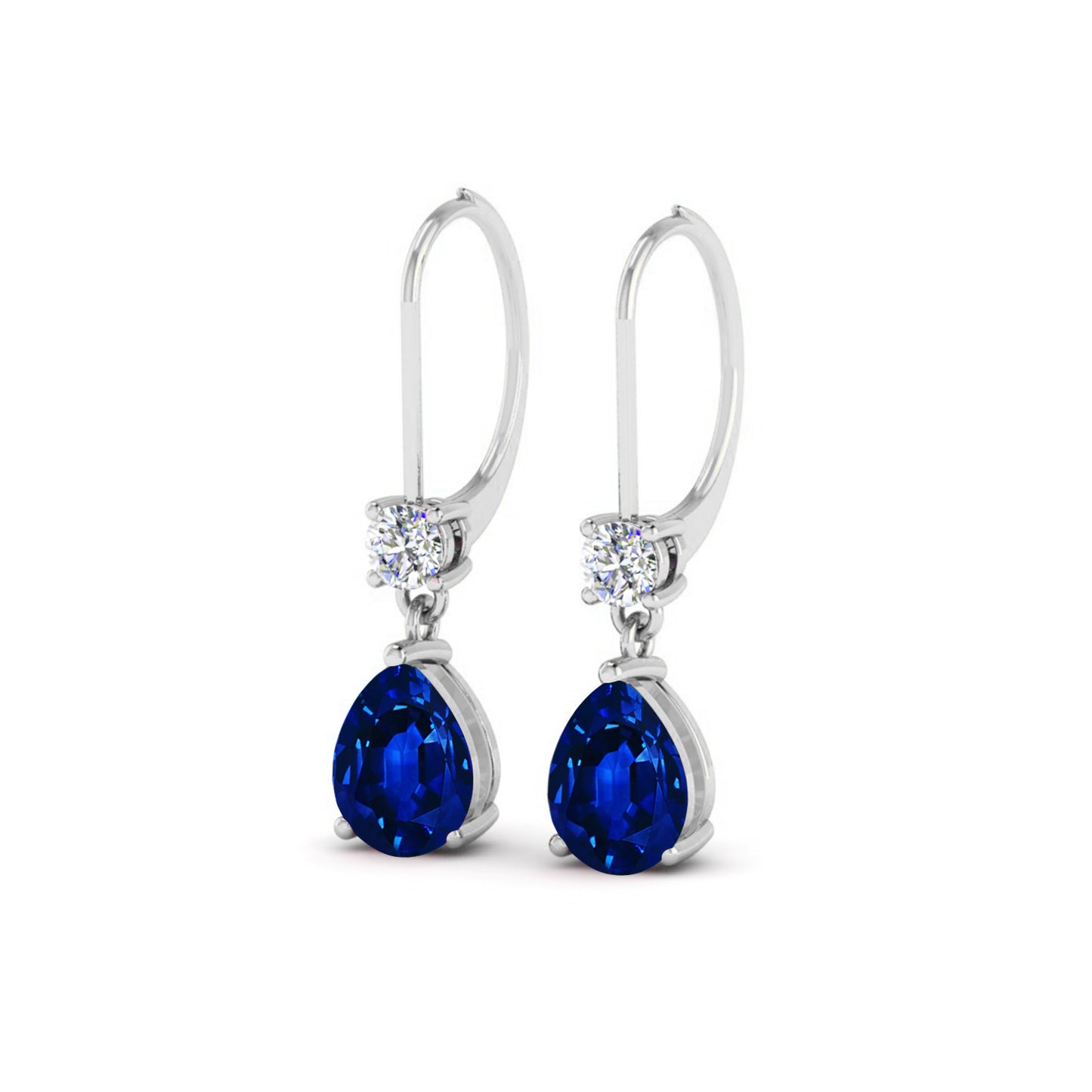 Pear Drop Lever back Earrings | 925 Sterling Silver Birthstone Stud Earrings | Diamond Accent Gemstone Earrings | 15 Birthstone Options | Gift for Women