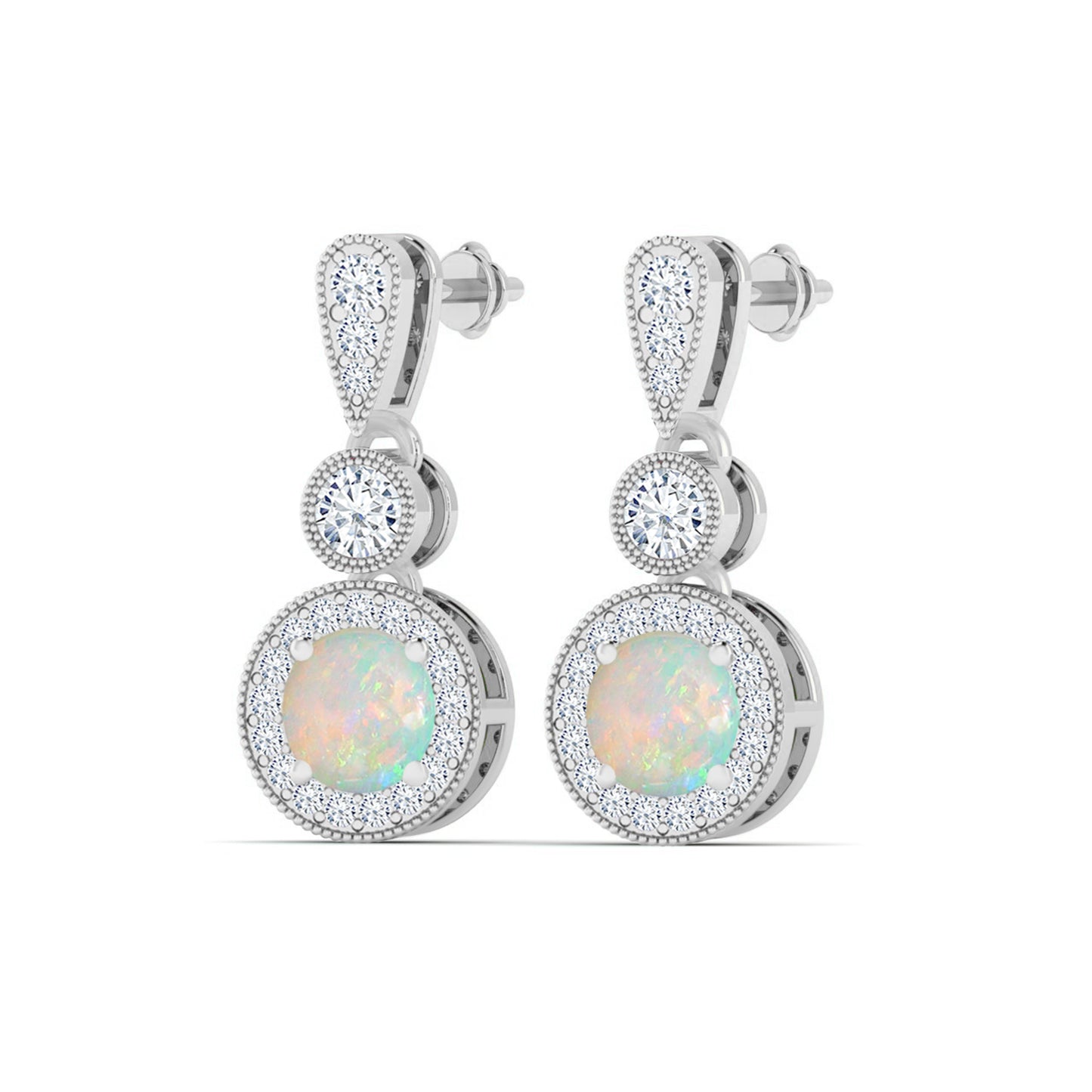 Three-Tier Halo Drop Earrings | 925 Sterling Silver Birthstone Stud Earrings | Diamond Accent Gemstone Earrings | 15 Birthstone Options | Gift for Women