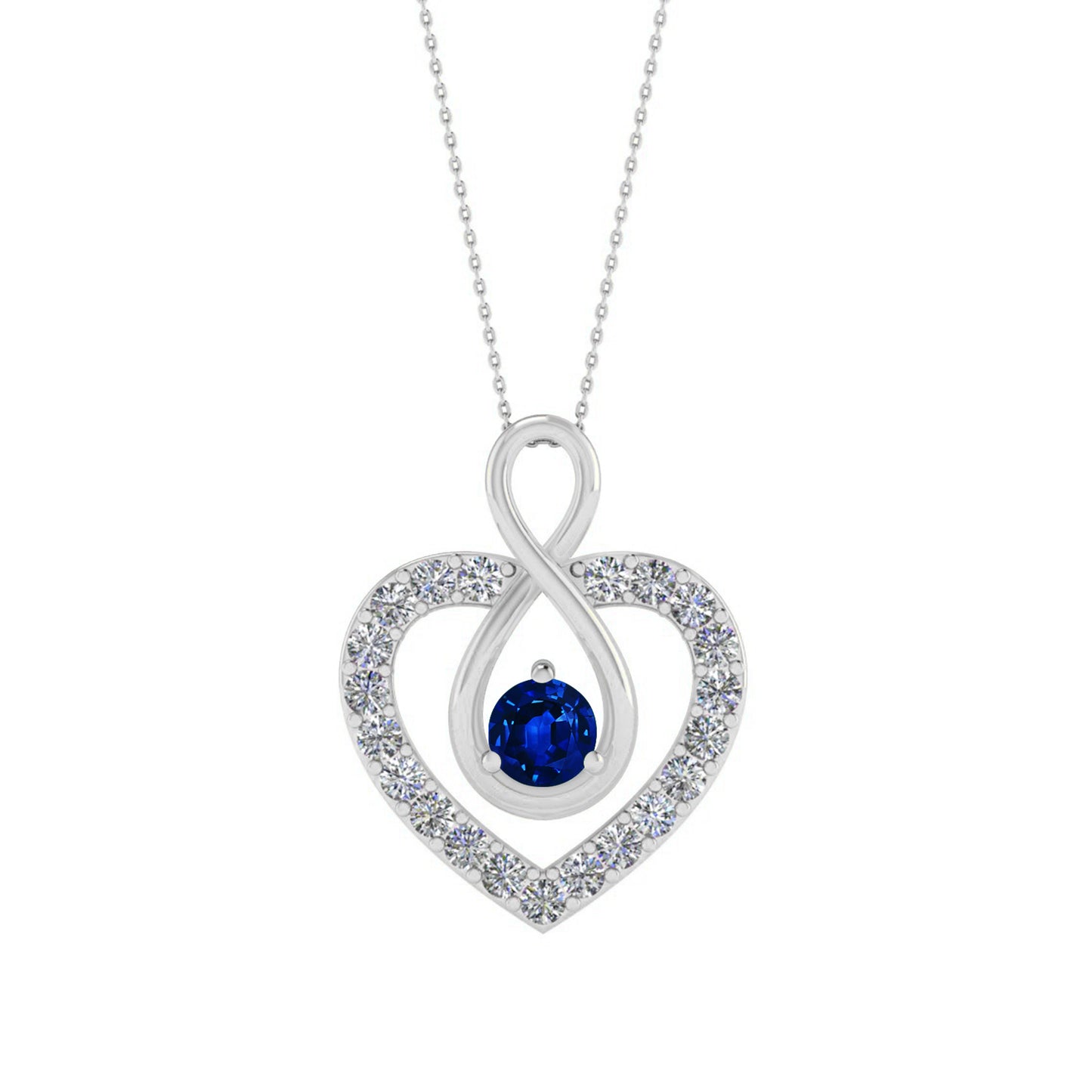 Infinity Heart Pendant | Sterling Silver Birthstone Necklace | Diamond Accent | Adjustable Chain | 15 Gemstone Choices