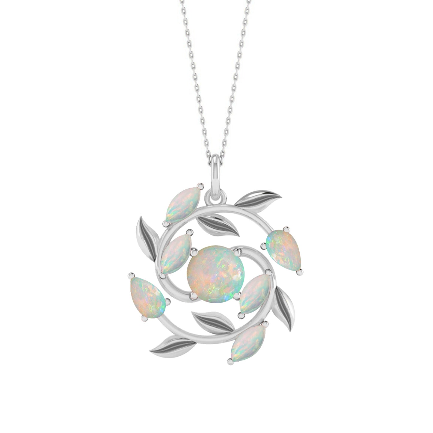 Floral Vine Style Gemstone Pendant | Sterling Silver Birthstone Necklace | Adjustable Chain | 15 Gemstone Choices | Personalized Gemstone Pendant