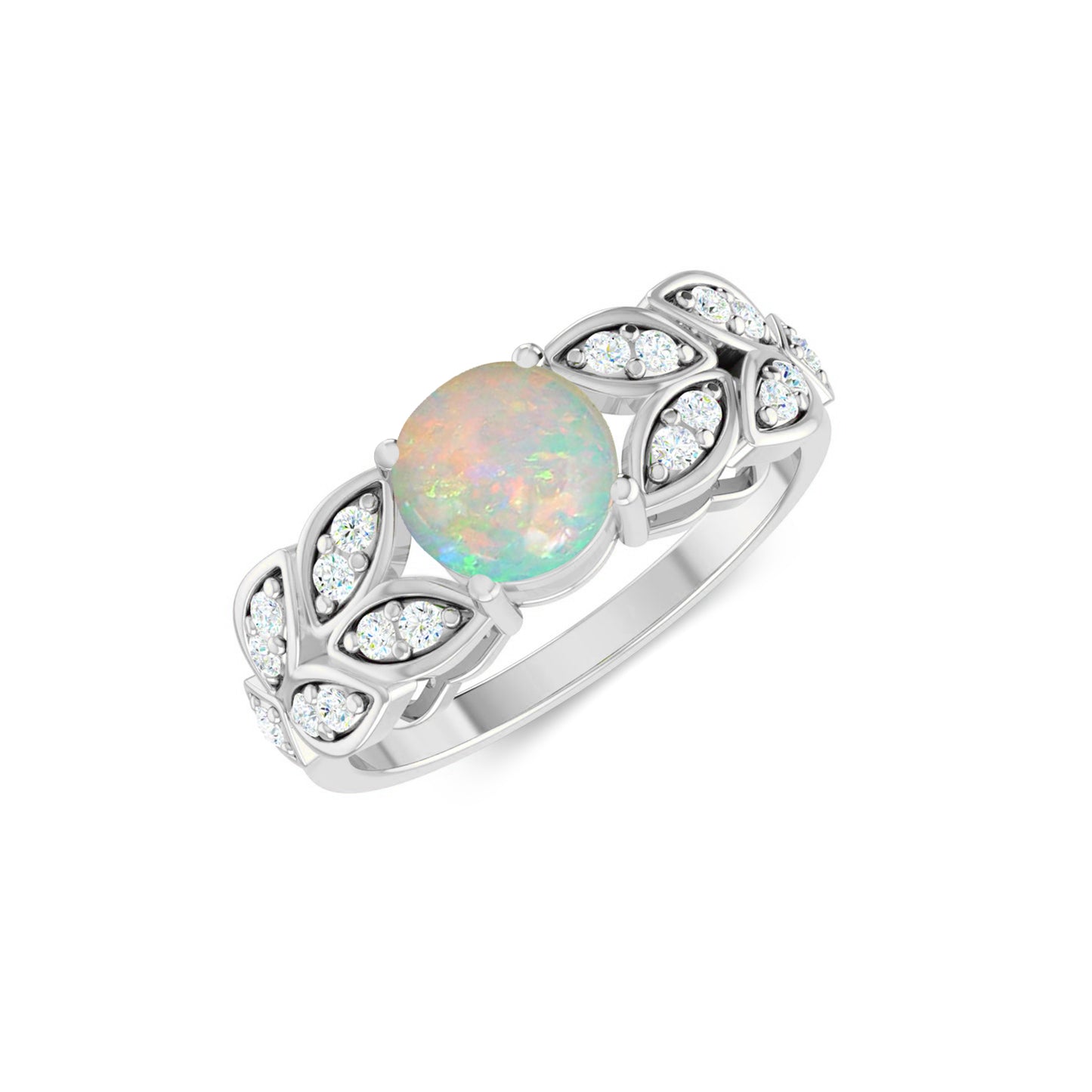 Nature-Inspired Leaf Ring | Sterling Silver Birthstone Ring | Genuine Gemstone & Diamond Studded Ring | Personalized Promise Ring | Gift for Her