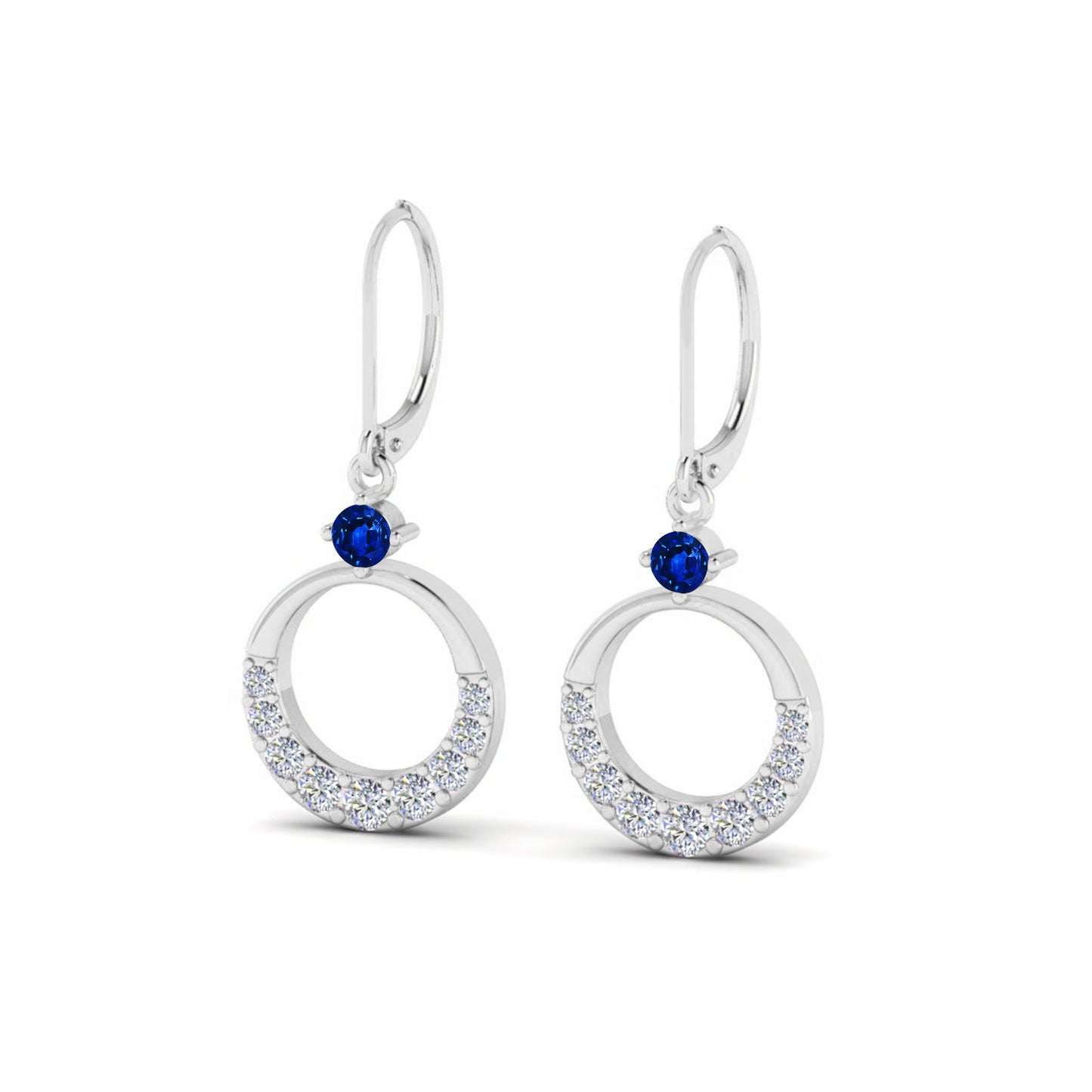 Open Circle Lever back Drop Earrings | 925 Sterling Silver Birthstone Stud Earrings | Diamond Accent Gemstone Earrings | 15 Birthstone Options | Gift for Women
