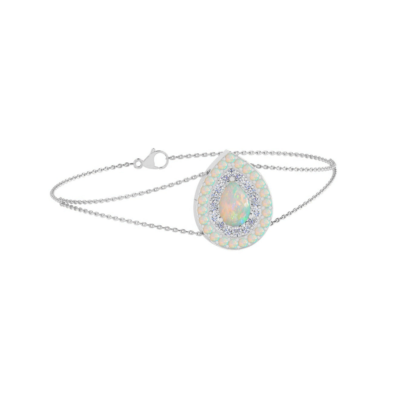 Pear Double Halo Jewelry Component | Sterling Silver Birthstone Bracelet | Adjustable Chain | 15 Gemstone Choices | Personalized Gemstone Bracelet