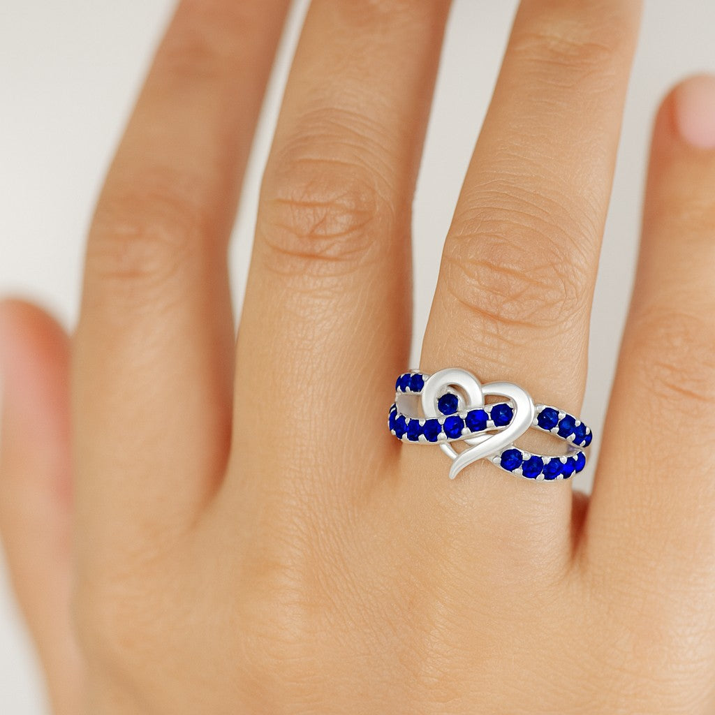 Heart Infinity Ring | Sterling Silver Birthstone Ring | Genuine Gemstone & Diamond Studded Ring | Personalized Promise Ring | Gift for Her