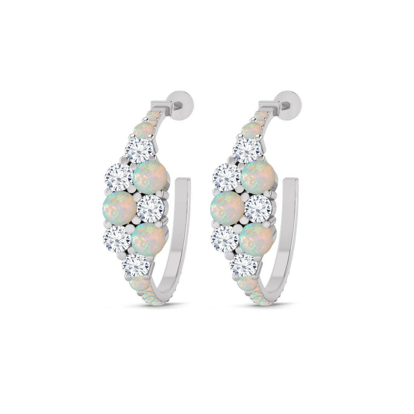 Gemstone Cluster Huggie Hoop Earrings | 925 Sterling Silver Birthstone Stud Earrings | Diamond Accent Gemstone Earrings | 15 Birthstone Options | Gift for Women
