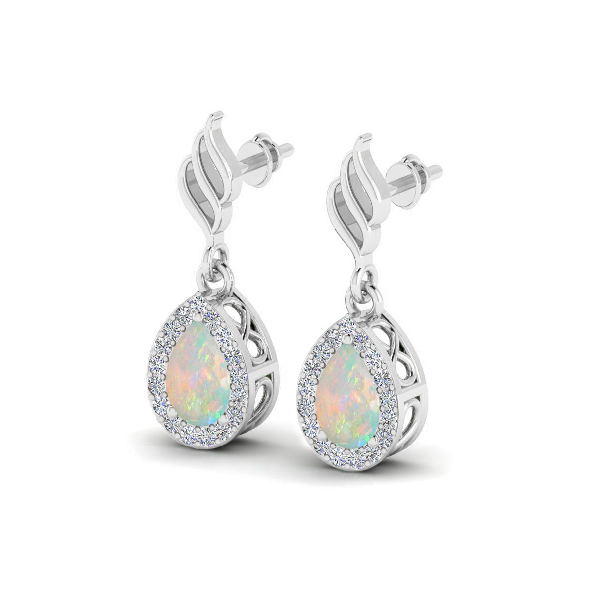 Flame (Floral Swirl) Hook | 925 Sterling Silver Birthstone Stud Earrings | Diamond Accent Gemstone Earrings | 15 Birthstone Options | Gift for Women
