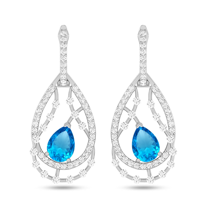 Double Teardrop Halo Drop Earrings | 925 Sterling Silver Birthstone Stud Earrings | Diamond Accent Gemstone Earrings | 15 Birthstone Options | Gift for Women