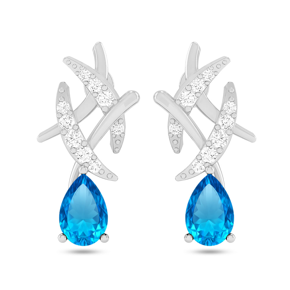 Criss-Cross Drop Earrings | 925 Sterling Silver Birthstone Stud Earrings | Diamond Accent Gemstone Earrings | 15 Birthstone Options | Gift for Women