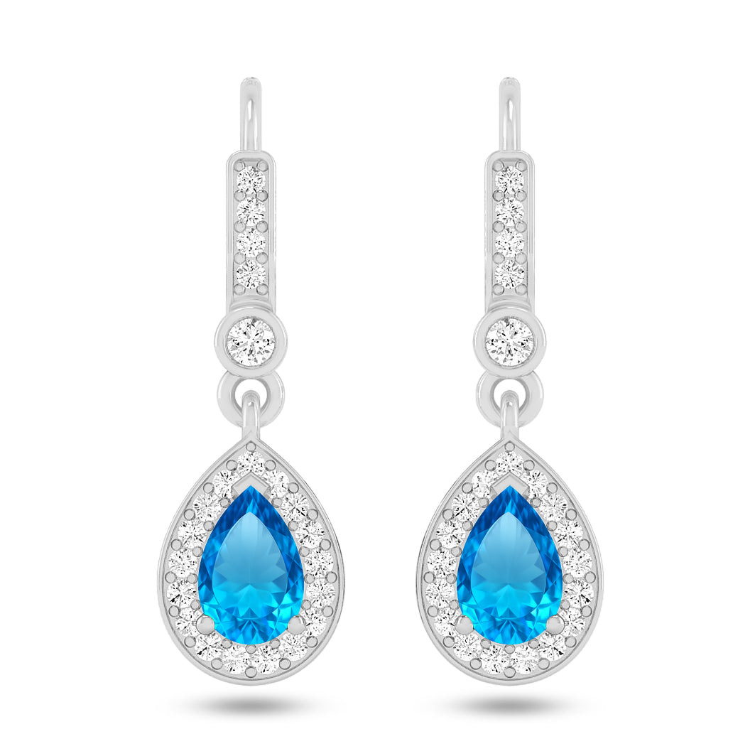 Pear Halo Drop Earrings | 925 Sterling Silver Birthstone Stud Earrings | Diamond Accent Gemstone Earrings | 15 Birthstone Options | Gift for Women