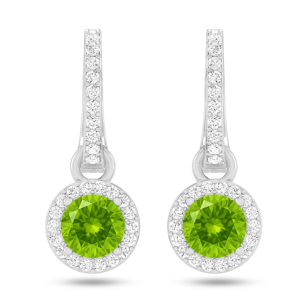 Round Halo Drop Earrings | 925 Sterling Silver Birthstone Stud Earrings | Diamond Accent Gemstone Earrings | 15 Birthstone Options | Gift for Women