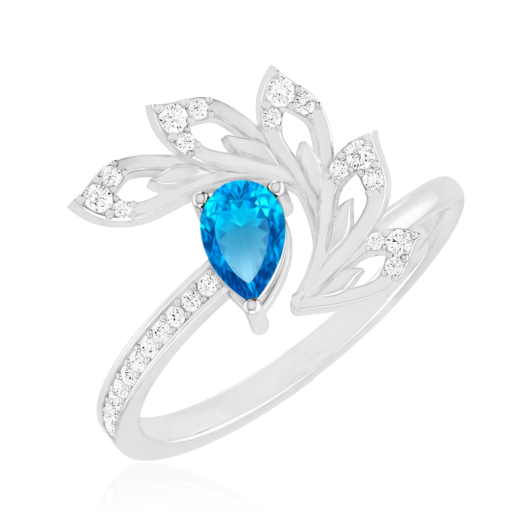 Nature Inspired Leaf Ring | Sterling Silver Birthstone Ring | Genuine Gemstone & Diamond Studded Ring | Personalized Promise Ring | Gift for Her