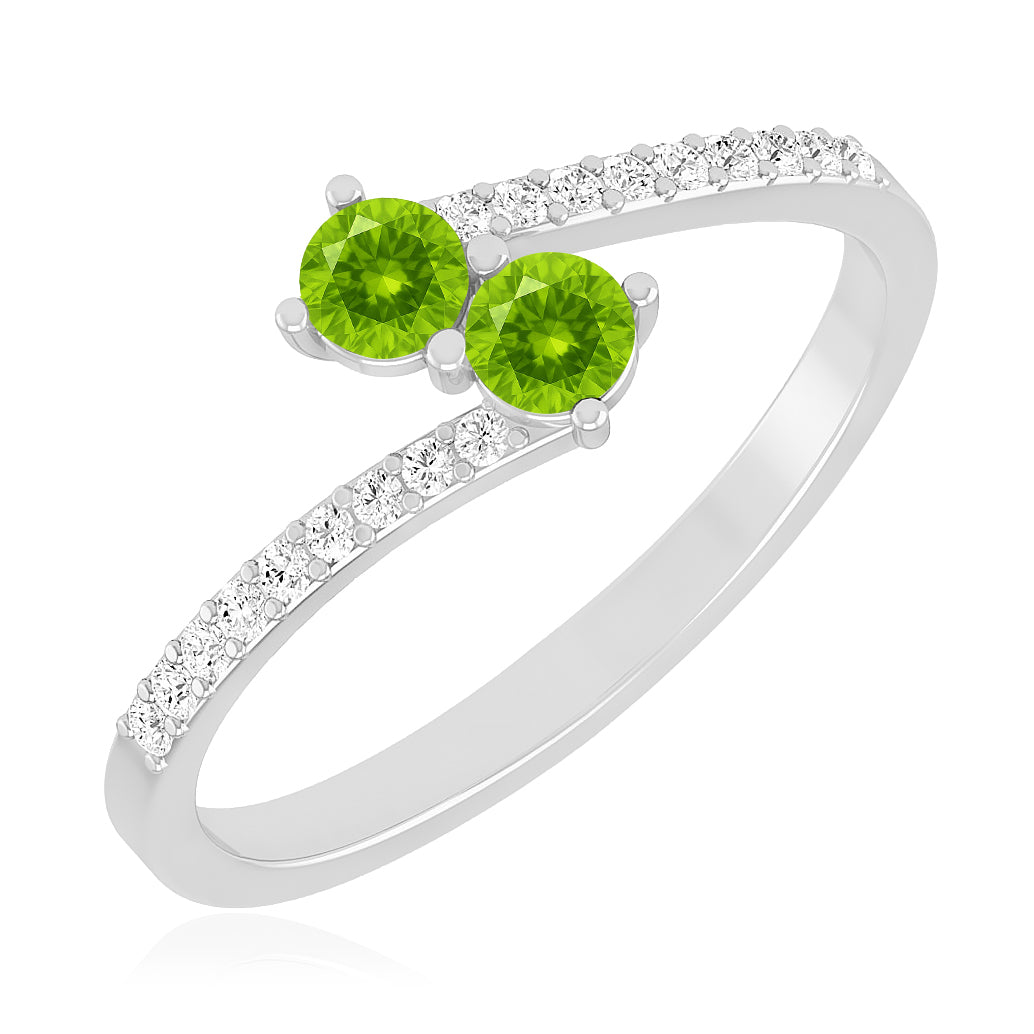 Toi et Moi Ring | Sterling Silver Birthstone Ring | Genuine Gemstone & Diamond Studded Ring | Personalized Promise Ring | Gift for Her
