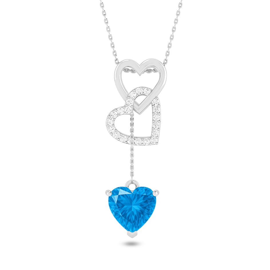 Double Heart Drop Pendant | Starburst Pendant | Heart Knot Teardrop Pendant | Sterling Silver Birthstone Necklace | Diamond Accent | Adjustable Chain | 15 Gemstone Choices