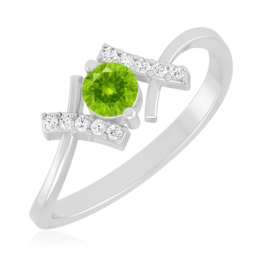 Modern Bypass Solitaire Ring | Sterling Silver Birthstone Ring | Genuine Gemstone & Diamond Studded Ring | Personalized Promise Ring | Gift for Her