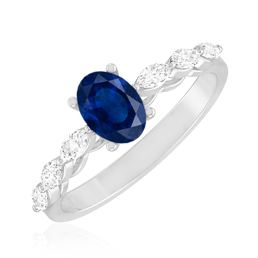 Oval Solitaire Ring with Marquise Diamond Accents | Sterling Silver Birthstone Ring | Genuine Gemstone & Diamond Studded Ring | Personalized Promise Ring | Gift for Her (Copy)