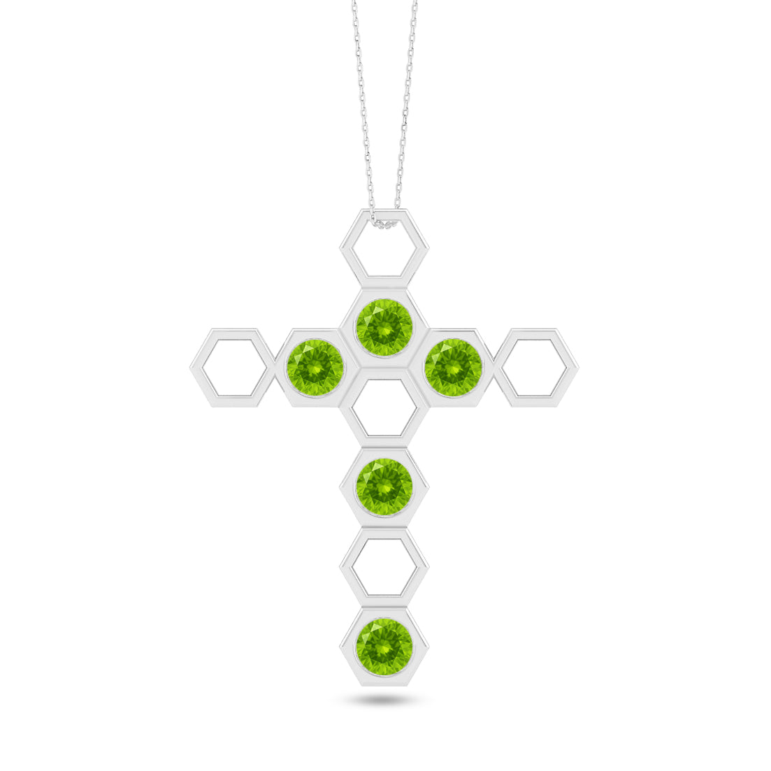 Geometric Cross Pendant | Sterling Silver Birthstone Necklace | Adjustable Chain | 15 Gemstone Choices | Personalized Gemstone Pendant