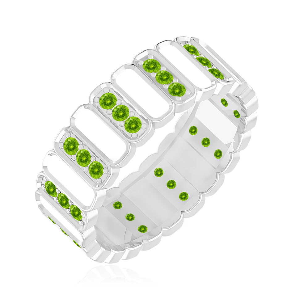 Full Eternity Band Ring | Sterling Silver Birthstone Ring | Genuine Gemstone & Diamond Studded Ring | Personalized Promise Ring | Gift for Her