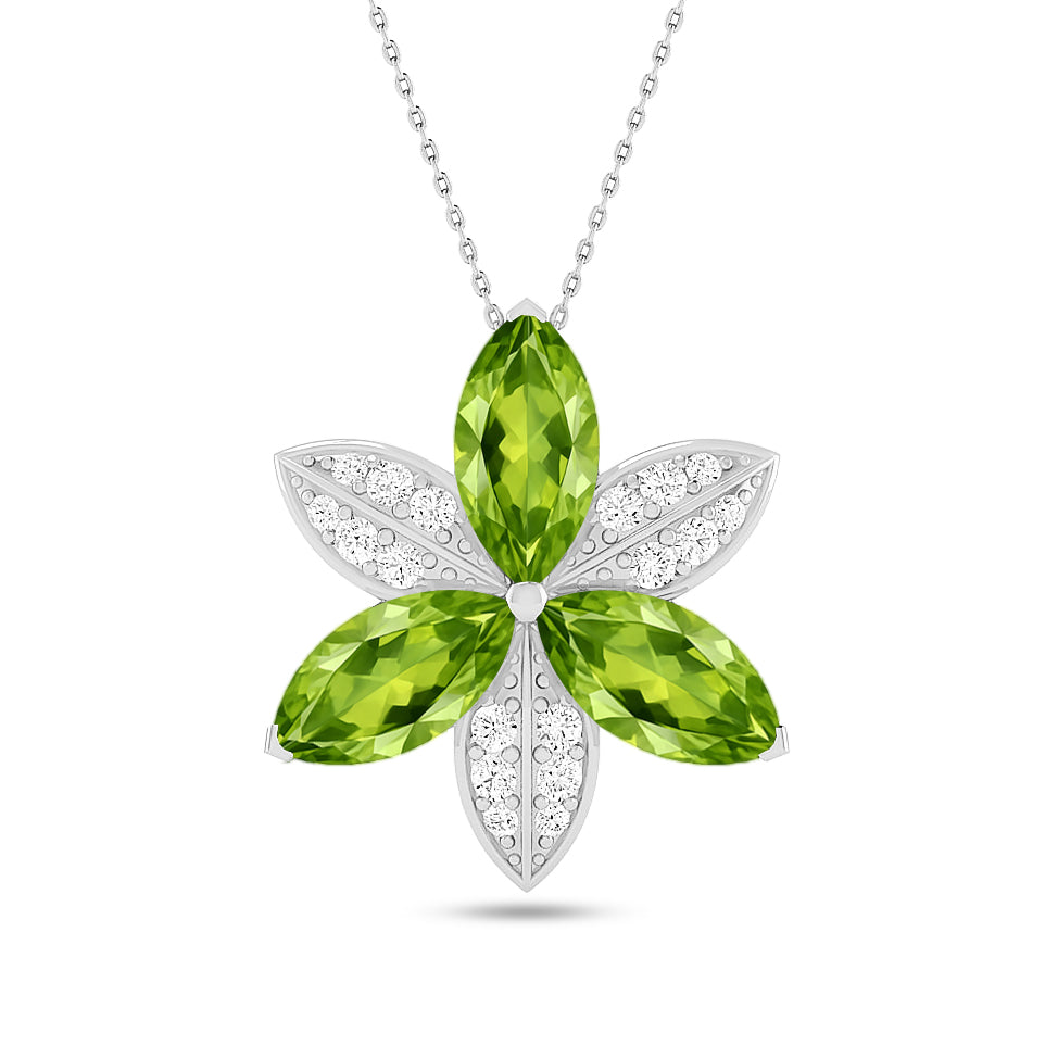 Floral Marquise Pendant | Starburst Pendant | Heart Knot Teardrop Pendant | Sterling Silver Birthstone Necklace | Diamond Accent | Adjustable Chain | 15 Gemstone Choices