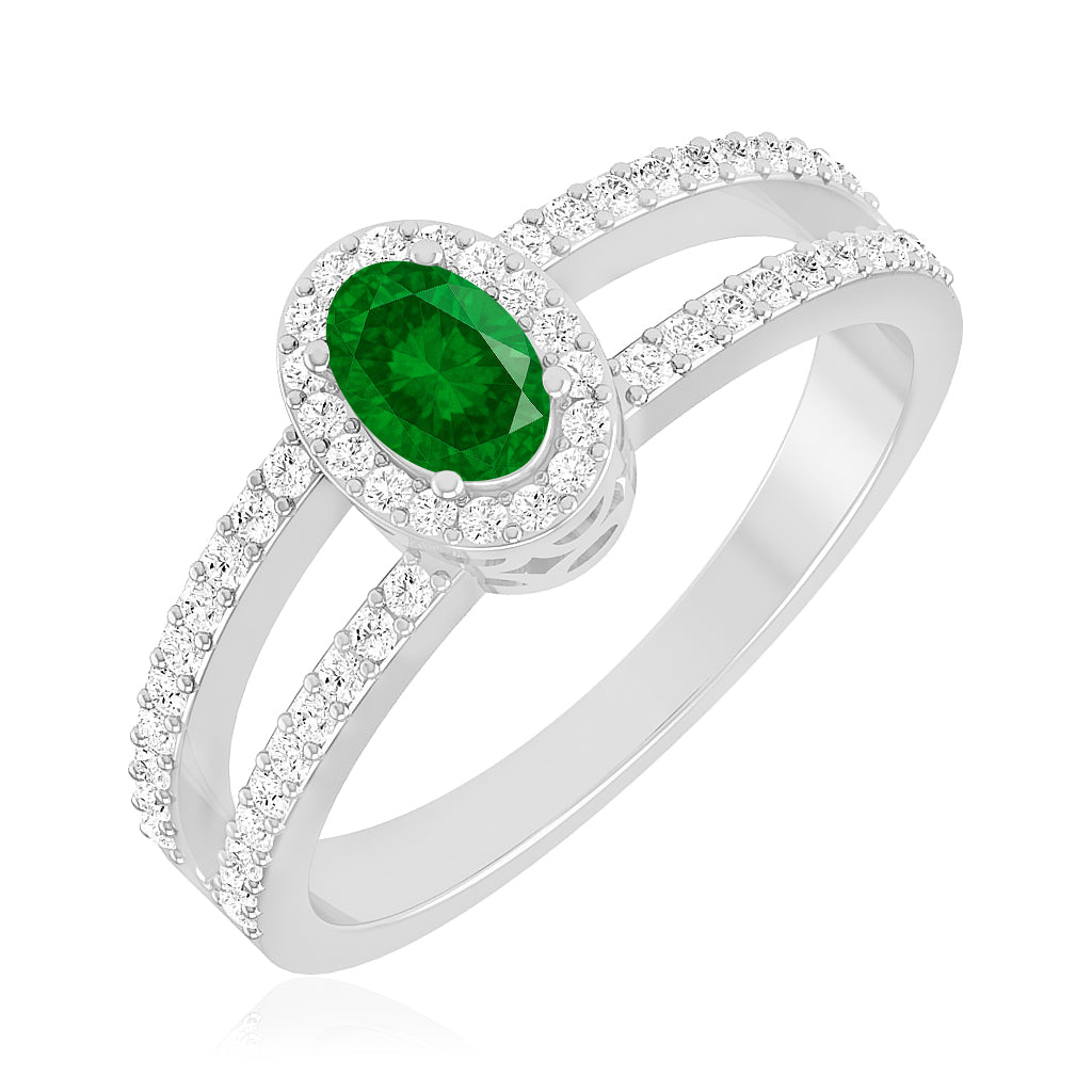 Halo Split Shank Ring | Sterling Silver Birthstone Ring | Genuine Gemstone & Diamond Studded Ring | Personalized Promise Ring | Gift for Her