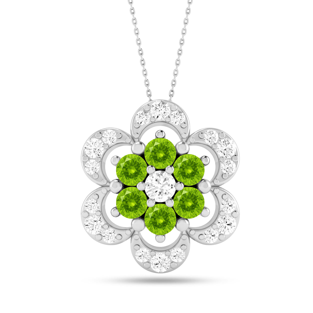 Floral Cluster Pendant | Starburst Pendant | Heart Knot Teardrop Pendant | Sterling Silver Birthstone Necklace | Diamond Accent | Adjustable Chain | 15 Gemstone Choices