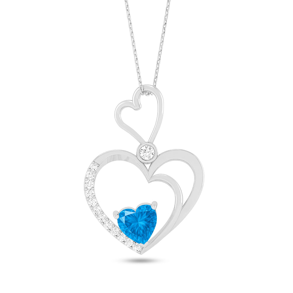 Double Heart Pendant | Starburst Pendant | Heart Knot Teardrop Pendant | Sterling Silver Birthstone Necklace | Diamond Accent | Adjustable Chain | 15 Gemstone Choices