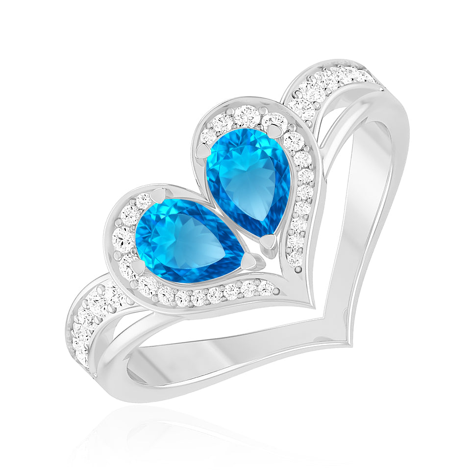 Heart-Shaped Gemstones Ring | Sterling Silver Birthstone Ring | Genuine Gemstone & Diamond Studded Ring | Personalized Promise Ring | Gift for Her
