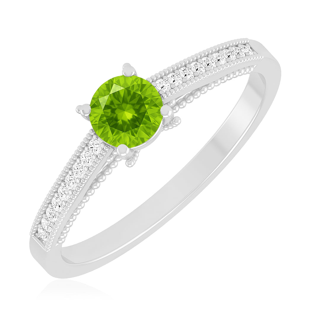 Milgrain Solitaire Ring | Sterling Silver Birthstone Ring | Genuine Gemstone & Diamond Studded Ring | Personalized Promise Ring | Gift for Her