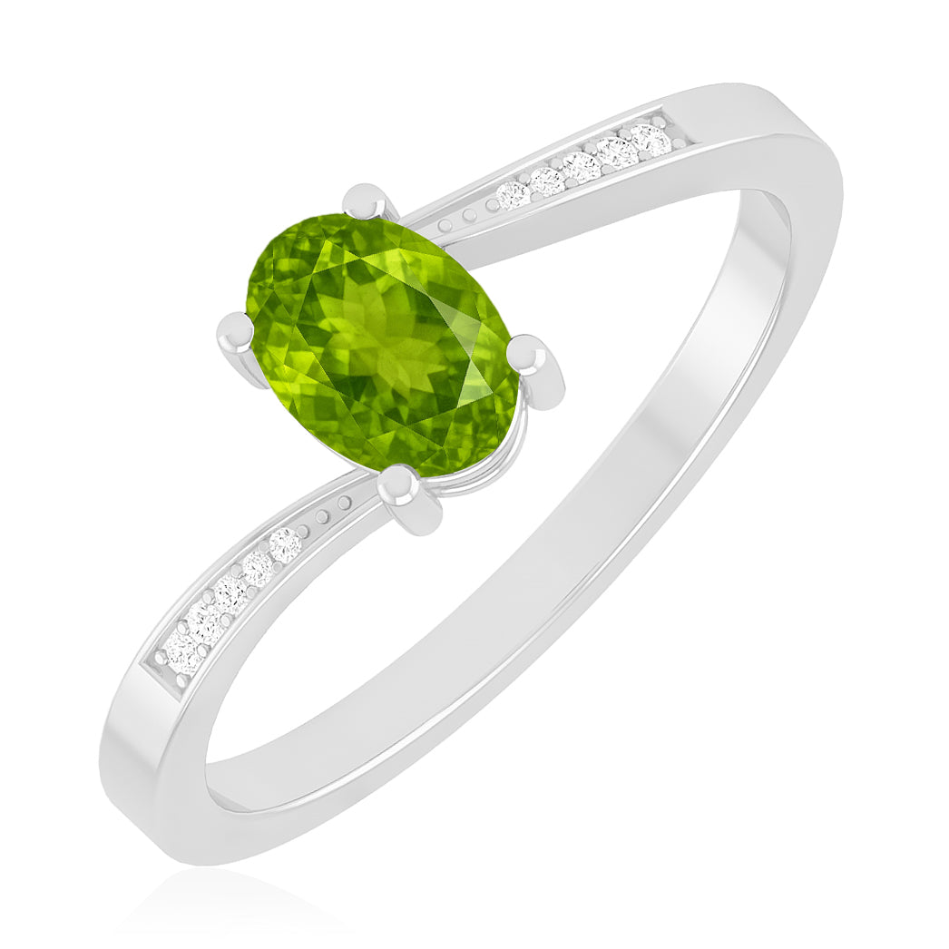 Oval Solitaire Ring | Sterling Silver Birthstone Ring | Genuine Gemstone & Diamond Studded Ring | Personalized Promise Ring | Gift for Her