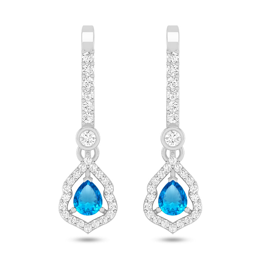 Yeh Pear Halo Open Frame Drop Earrings | 925 Sterling Silver Birthstone Stud Earrings | Diamond Accent Gemstone Earrings | 15 Birthstone Options | Gift for Women