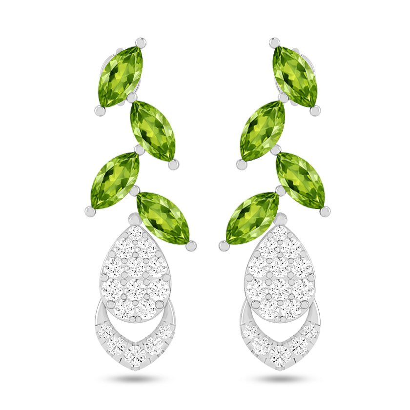 Nature-Inspired Leaf Drop Earrings | 925 Sterling Silver Birthstone Stud Earrings | Diamond Accent Gemstone Earrings | 15 Birthstone Options | Gift for Women
