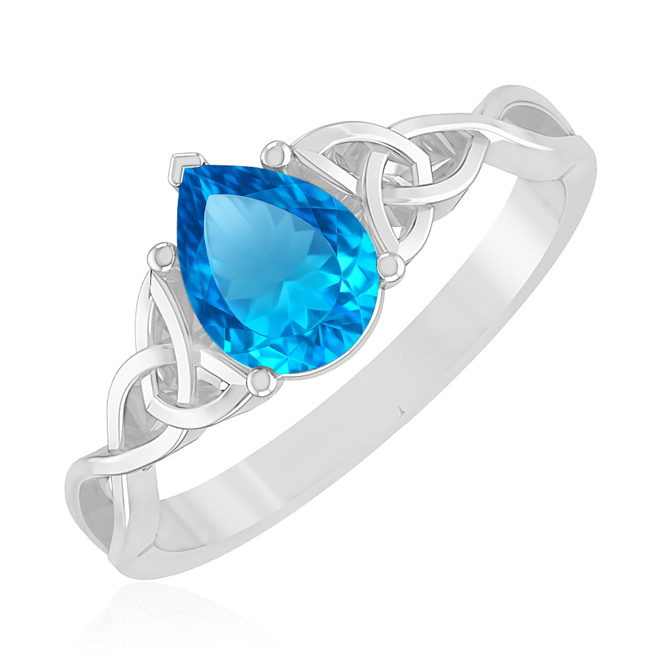 Celtic Knot Pear Solitaire Ring | Sterling Silver Birthstone Ring | Genuine Gemstone Studded Ring | Personalized Promise Ring | Gift for Her