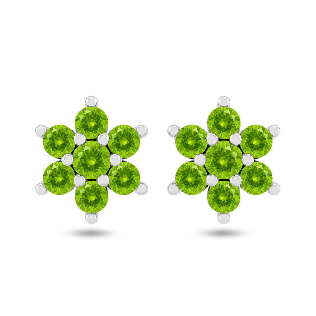 Floral Cluster Stud Earrings | 925 Sterling Silver Birthstone Stud Earrings | Diamond Accent Gemstone Earrings | 15 Birthstone Options | Gift for Women