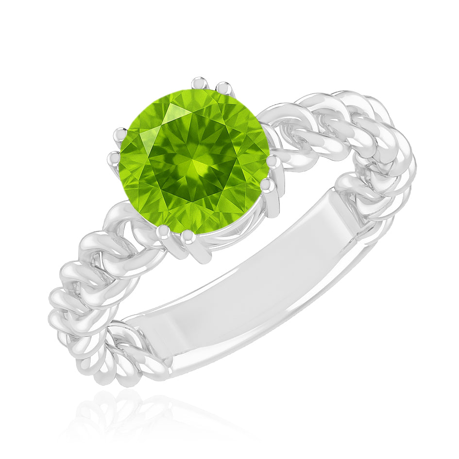 Chain Link Solitaire Ring | Sterling Silver Birthstone Ring | Genuine Gemstone & Diamond Studded Ring | Personalized Promise Ring | Gift for Her