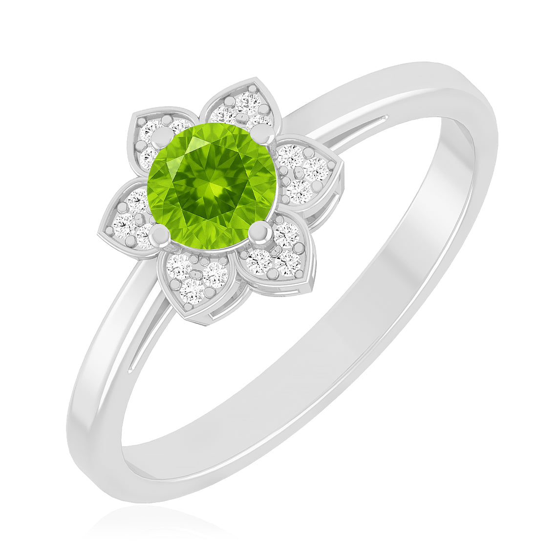 Floral Halo Solitaire Ring | Sterling Silver Birthstone Ring | Genuine Gemstone & Diamond Studded Ring | Personalized Promise Ring | Gift for Her